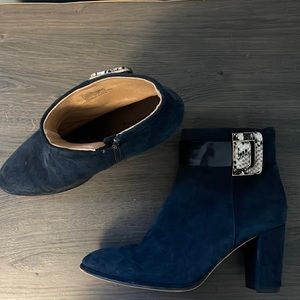 Navy suede booties